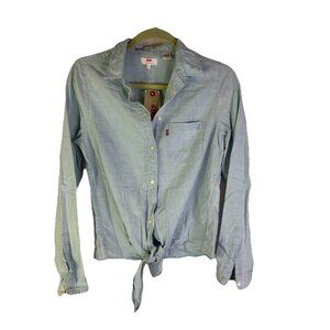 New Levis Chambray Denim Button Front Tie Waist Shirt